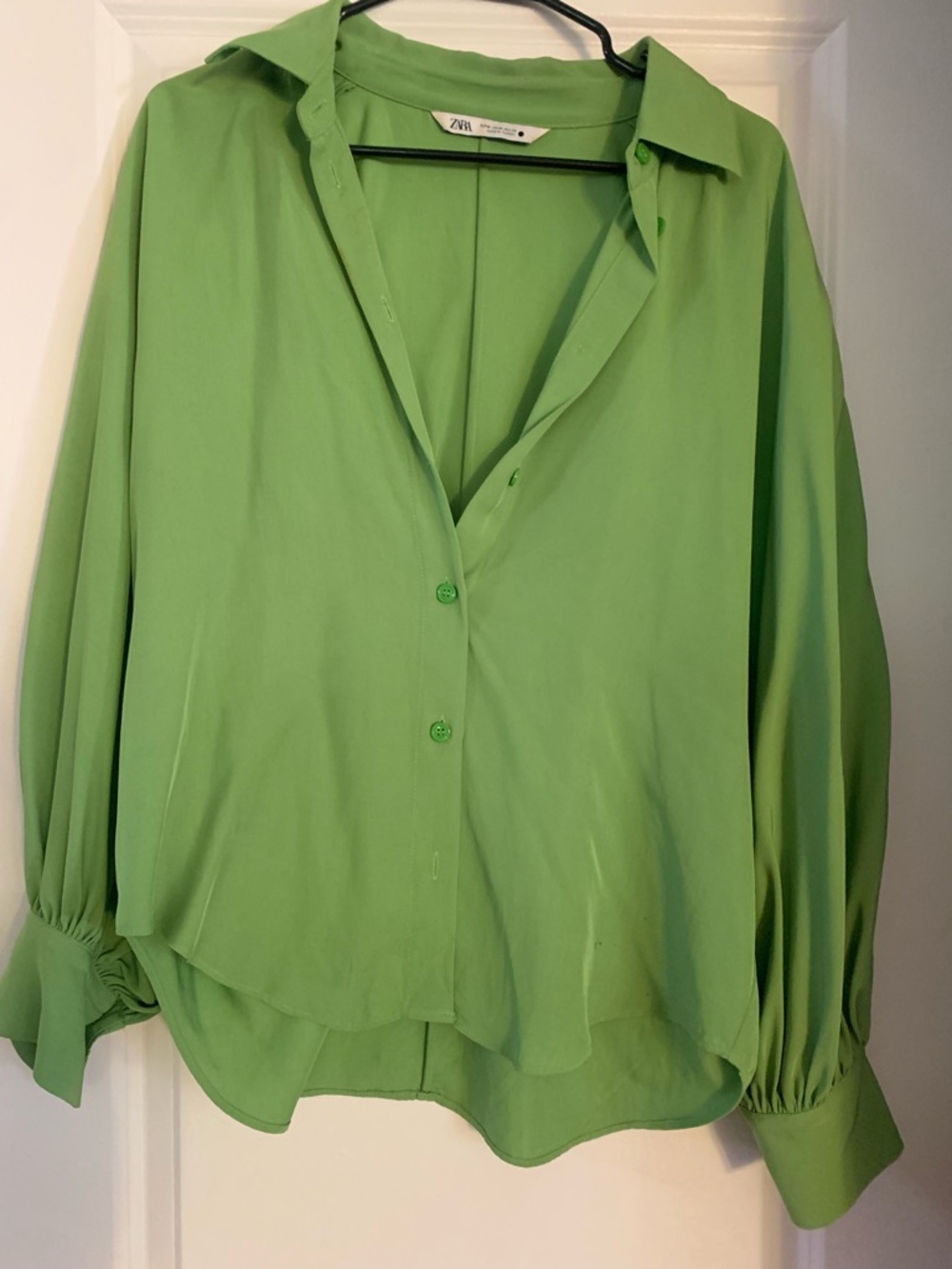 Zara Green Relaxed Button-Down Blouse